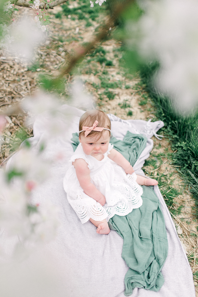 baby in apple blossoms